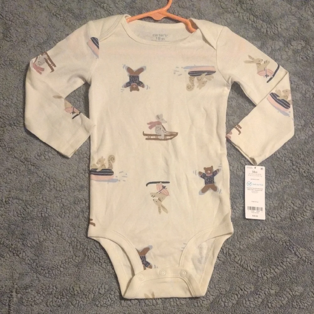 Carter's Cream Long-Sleeve Baby One-Piece with Woodland Winter Prints - Picture 1 of 8